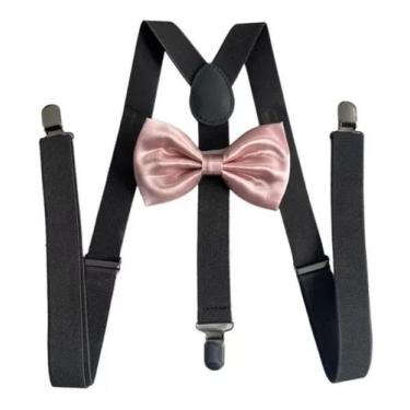 Imagem de Kit Suspensório Cinza Chumbo + Gravata Borboleta Rosê - Style Store , 