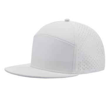 Imagem de Boné de beisebol masculino grande XXL aba reta desempenho ajustável boné perfurado a laser plus size para cabeça grande, Branco, XXG