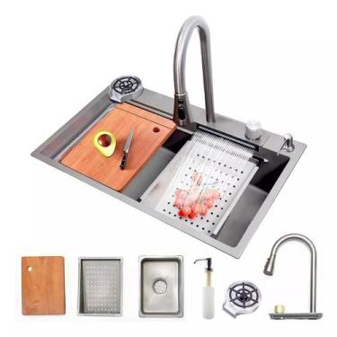 Imagem de Cuba Cozinha Cascata Gourmet Escovado C/torneira E Lava Copo - Casa Mo