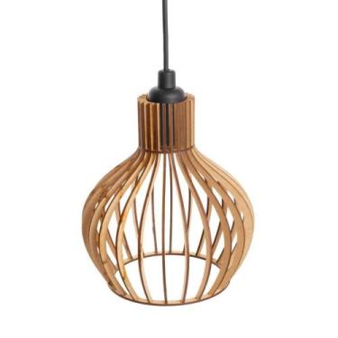 Imagem de 1 Lustre Pendente de Teto em MDF Coquinho para área gourmet, varanda, 