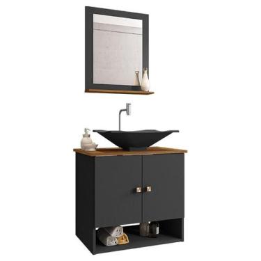 Imagem de Gabinete Armário Banheiro Deli 2 Portas Cuba Concava Preta - Loja Doce