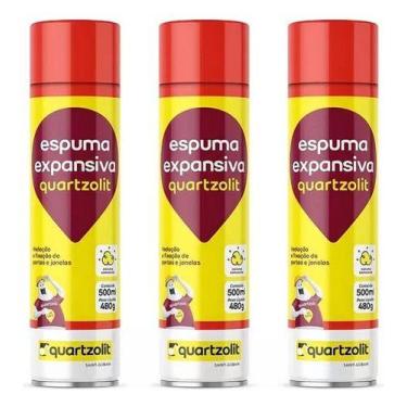 Imagem de Espuma Expansiva 500ml Quartzolit Kit Com 3 Unidades