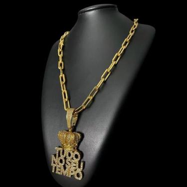 Imagem de Cordão Cadeado Alongado 12mm + Pingente - Banhado a Ouro 18k - ToJoia1