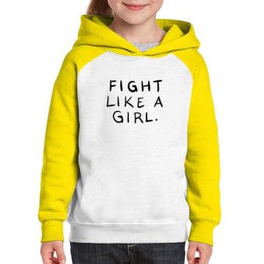 Imagem de Moletom Infantil Fight Like a Girl - Foca na Moda, Branco, Amarelo, 8