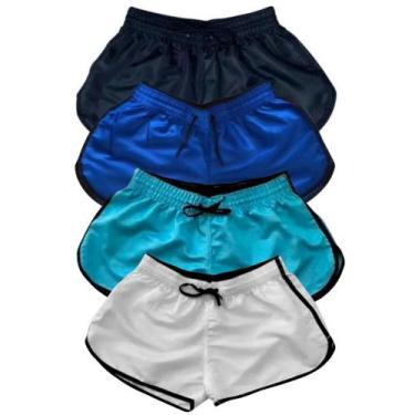 Imagem de Kit 4 Shorts Feminino Tactel Liso Praia Piscina Verão - Relaxado, Azul