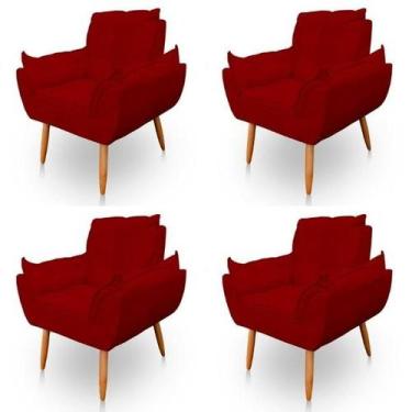 Imagem de Kit 4 Poltronas Decorativa Opala Sala de Estar Tecido Suede Marsala Ki