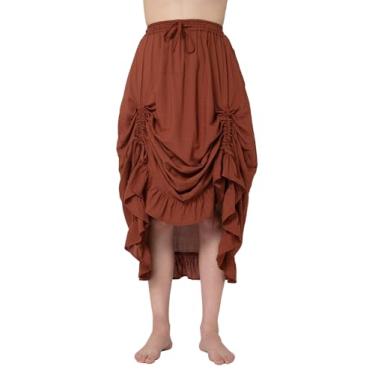 Imagem de ThePirateDressing Saia feminina boho cigana longa maxi vitoriana renascentista pirata camponesa alto baixo flare saia C1824 marrom pequena