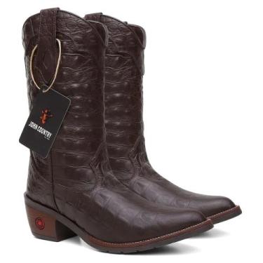 Imagem de Bota Texana Feminina Bico Fino Em Couro Croco Marrom Escuro Ref. Serta