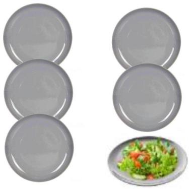 Imagem de Jogo 6 Pratos de Sobremesa em Melamina 20cm Cinza Luxo - Fx