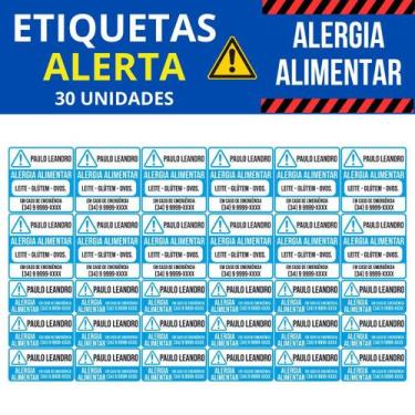 Imagem de 30 Etiquetas Alerta Alergia Alimentar Personalizada Vinil - Tectoner, 