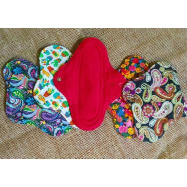 Imagem de Kit com 5 absorventes ecológicos de pano para fluxo intenso c/abas - F