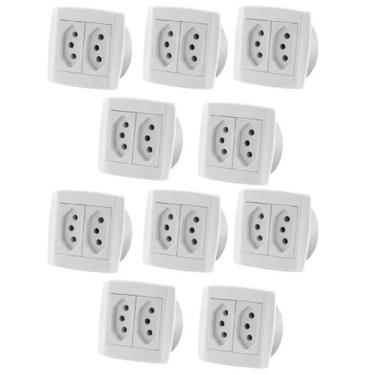 Imagem de Kit Com 10 Pç Tomada 20A Dupla Para Móveis Ilumi Slim Branca