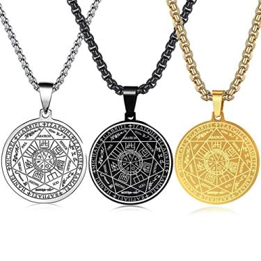 Imagem de FLYUN Colar com pingente de sete arcanjos para homens e mulheres proteção amuleto arcanjo Michael moeda colar com pingente Gabriel Uriel colar de medalha espiritual de aço inoxidável 61 cm, Metal