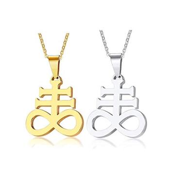 Imagem de Blowin Colar com pingente de cruz de religiões Leviatã satânicas de aço inoxidável da Igreja de Satanás, corrente de 55 cm, Aço inoxidável