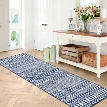 Imagem de WESTLOOM Boho Tapete de corredor de cozinha 2x7 longo tapete de corredor lavável antiderrapante tapete geométrico corredor para sala de estar quarto berçário, azul