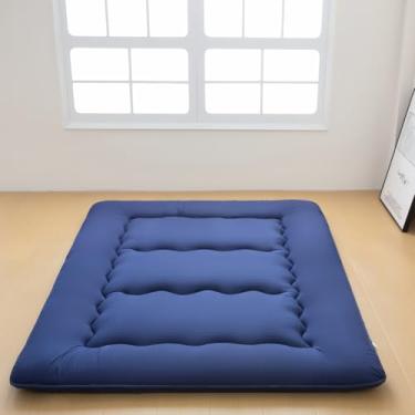 Imagem de INFINICE Colchão de futon de enrolar japonês, tamanho queen azul tatami grosso, adequado para acampamento e quarto de hóspedes