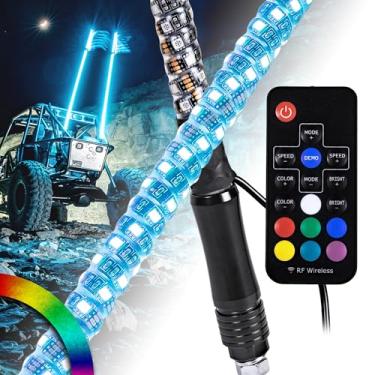 Imagem de ONLINE LED STORE True Mods 2 peças 3 pés Espiral RGB LED Chicote Luz para UTV ATV [RF Wireless Remote] Bandeira Impermeável CB Antena Stick Pole Stick para RZR Can-Am Polaris SxS Quad Dune Buggy 4