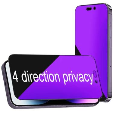 Imagem de BWEDXEZ Pacote com 2 vidro temperado de 360 graus anti-privacidade azul para iPhone 14 Pro Max Anti-Spy 4 direções filme protetor de tela 4 lados anti-espião 6,7 polegadas