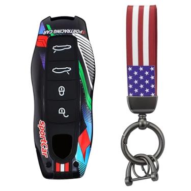 Imagem de HIBEYO Capa de chaveiro de 4 botões compatível com Porsche Panamera Cayenne Macan Boxster 911 Cayman Carrera GT3 Turbo S Carrera GT Acessórios Metal Painted Sports Style Key Shell-A Type 4 Button