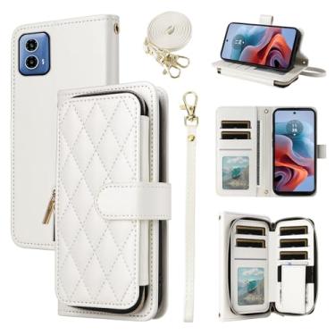 Imagem de Furiet Argyle Capa carteira para Motorola Moto G34 5G com alça de pulso alça de ombro 9+ compartimento para cartão bolsa com zíper bolsa de couro PU de luxo capa de celular xadrez para MotoG34 G 34