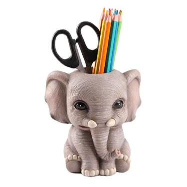 Imagem de Cmrweio Elephant Pen Pencil Holder, Cute Animal Ornament Makeup Brush Holder Toothbrush Holder Home Office Desk Decor Organizer Accessory