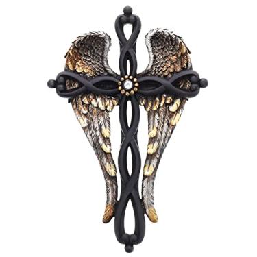 Imagem de Top Brass Cruz de parede com asas de anjo - Escultura de arte espiritual Jesus