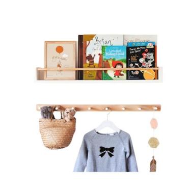 Imagem de Prateleira Flutuane, Nicho  Cabideiro 100cm Branco Wood - Curumim Kids