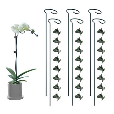 Imagem de Lunhans Pacote com 6 estacas de suporte de plantas de 40,6 cm com 24 clipes de plantas, estaca de suporte de haste única de jardim, anel de suporte de gaiola de plantas para flores internas e externas