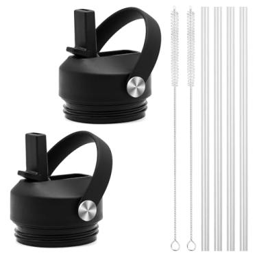 Imagem de Tampa de canudo para garrafas de água Yeti Rambler 18 26 36 1,8 g, tampa de substituição com canudos e alça flexível, tampa durável para garrafas Rambler Yeti 510 g 737 g 1,020 g 1,814 g (preta)