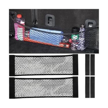 Imagem de AUCELI Rede de carga de malha de carro, 2 peças 25 x 80 cm bolso de malha de armazenamento de veículo elástico com fita adesiva, acessórios de bolsa de parede de rede de porta-malas automotiva,