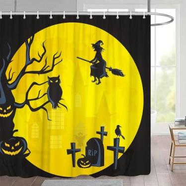 Imagem de Conjunto de cortinas de chuveiro de Halloween, cenas de abóbora, decoração de banheiro de feriado, cortinas de banho de tecido, 5541W, 120 x 180 cm, 47 x 70 pol.