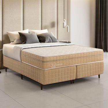 Imagem de Kit Conjunto Colchão Queen Valência Molas Ensacadas Individualmente + Box Blindado 158x61x198 - Bege