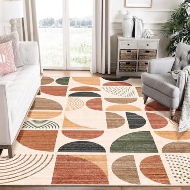 Imagem de MUJOO Tapete lavável 15 x 23 cm, tapetes boho para sala de estar, quarto, sala de jantar, tapete grande, antiderrapante, macio, moderno, abstrato, boêmio, terracota