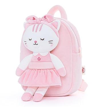 Imagem de Lazada Mochila infantil Cat Kitty Kids para meninas com brinquedo de gato branco destacável 23 cm para maiores de 2 anos