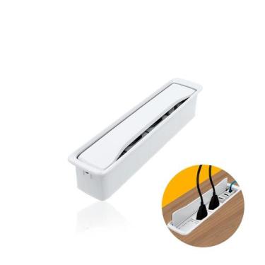 Imagem de Caixa de Tomada Slim Branca Para Embutir Em Mesa E Painel Com 3 Tomada