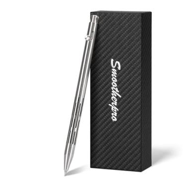 Imagem de SMOOTHERPRO Caneta Bolt Action, caneta esferográfica de aço inoxidável com tinta preta, compatível com refis Pilot G2, caneta EDC de 0,7 mm para escrita, natural