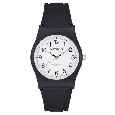 Imagem de Miykon Relógios esportivos pretos analógicos – relógio à prova d'água 100 m com relógio de pulso de segunda mão – resina à prova de choque, ponteiros luminosos, quartzo japonês com 4 anos de vida útil