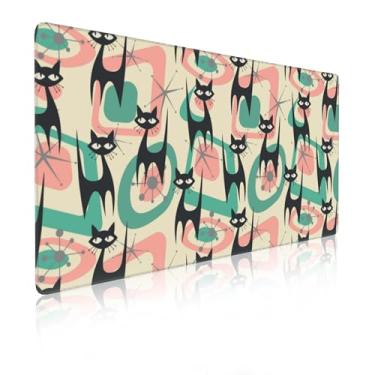 Imagem de Tapete de rato de gatos pretos de meados do século, tapete de rato de estrelas para jogos, tapete de mesa de tecido suave para controle de fluidos, base de borracha antiderrapante ultra estável,