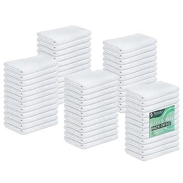 Imagem de TOALLA Pacote com 60 toalhas de banho brancas a granel 50 x 101 cm -100% algodão econômico toalhas de banho baratas para uso comercial, academia, salão, spa e cabelo - toalhas de banho leves secagem