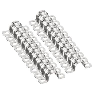 Imagem de HARFINGTON 20 braçadeiras de conduíte de 3/20.3 cm 27 mm, braçadeira de tubo M27 U, correia rígida de aço inoxidável, suporte em forma de U com dois furos para fixação de fio de mangueira de tubo,