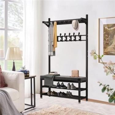 Imagem de Suporte 3 em 1 para cabide corredor de móveis de árvore, cabideiro, sapato, organizador de entrada com moldura de metal, organizador de prateleira de armazenamento com armazenamento ideal para