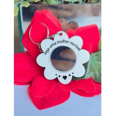 Imagem de Chaveiro Flor com Espelho 35 unidades MDF BC, decoração, mãe, dia das 