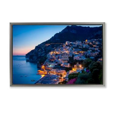 Imagem de Stupell Industries Design de arte de parede em tela emoldurada vibrante cidade costeira cinza flutuante por Danita Delimont, 78 x 53 cm