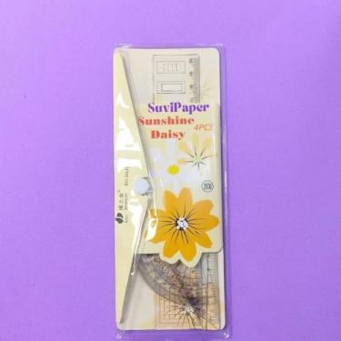 Imagem de Kit de Réguas Daisy Sunshine Régua 15cm Esquadro 45°, Esquadro 90° e Transferidor 180° (Amarelo)