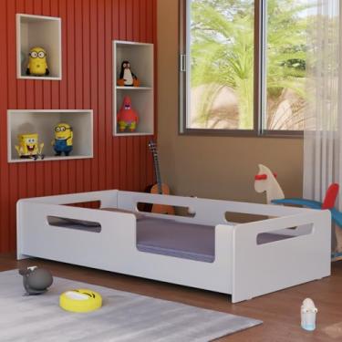 Imagem de Cama Infantil Montessori Solteiro Quarto de Criança Com Proteção Lateral em Mdf (Branco)