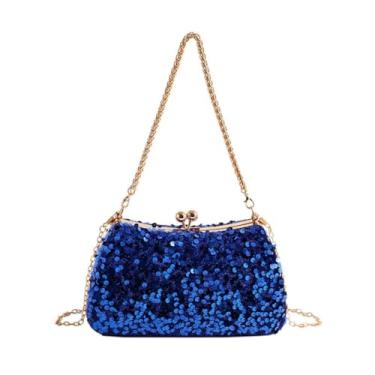 Imagem de IAMUHI Bolsa de mão pequena de lantejoulas com alça superior para noite mini bolsa tiracolo quadrada de ombro, F-azul, One Size