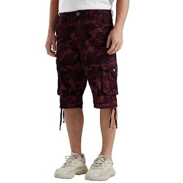 Imagem de BEST SOUTH Short cargo longo masculino casual abaixo do joelho 33 cm, ajuste folgado com bolsos, Camuflagem vermelha, 44