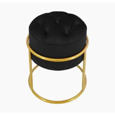 Imagem de Puff Banqueta Estofado Decorativo Base De Ferro Capitonê Suede Preto E
