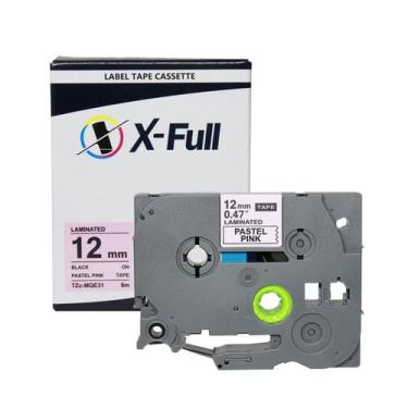 Imagem de Fita rotuladora compatível Brother TZe-MQE31 12MMx8M Preto/Rosa Pastel