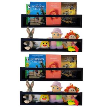 Imagem de Quit 4 Prateleiras Pretas Organizadoras De Livros e brinquedos Nicho Q